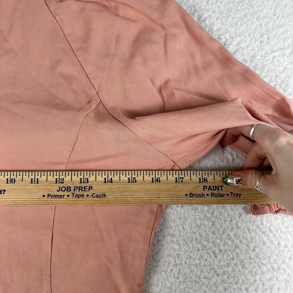 Lovers + Friends Shirt Womens‎ Small Pink Button Front Puff Sleeve Linen Blend - Picture 9 of 12